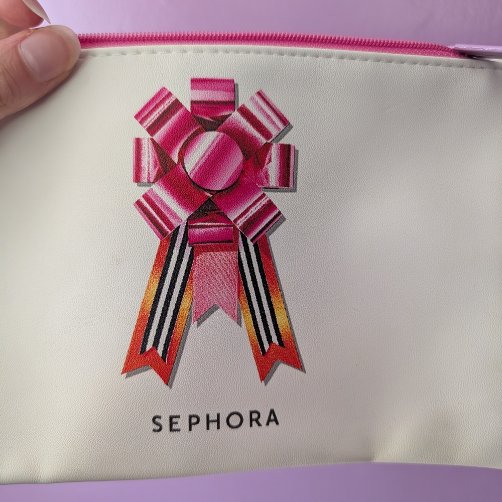 Sephora White and Pink Bow Cosmetic Bag